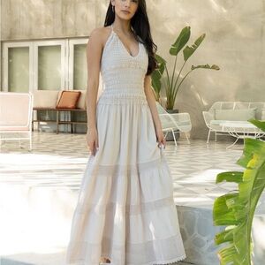 Blanco By Nature Halter Crochet Bodice Maxi Dress in Cream